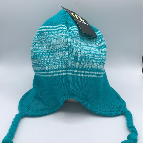C9 Champion Kids Peruvian Winter Hat with Ear Flaps and Fleece Lining Aqua Blue - Picture 4 of 5